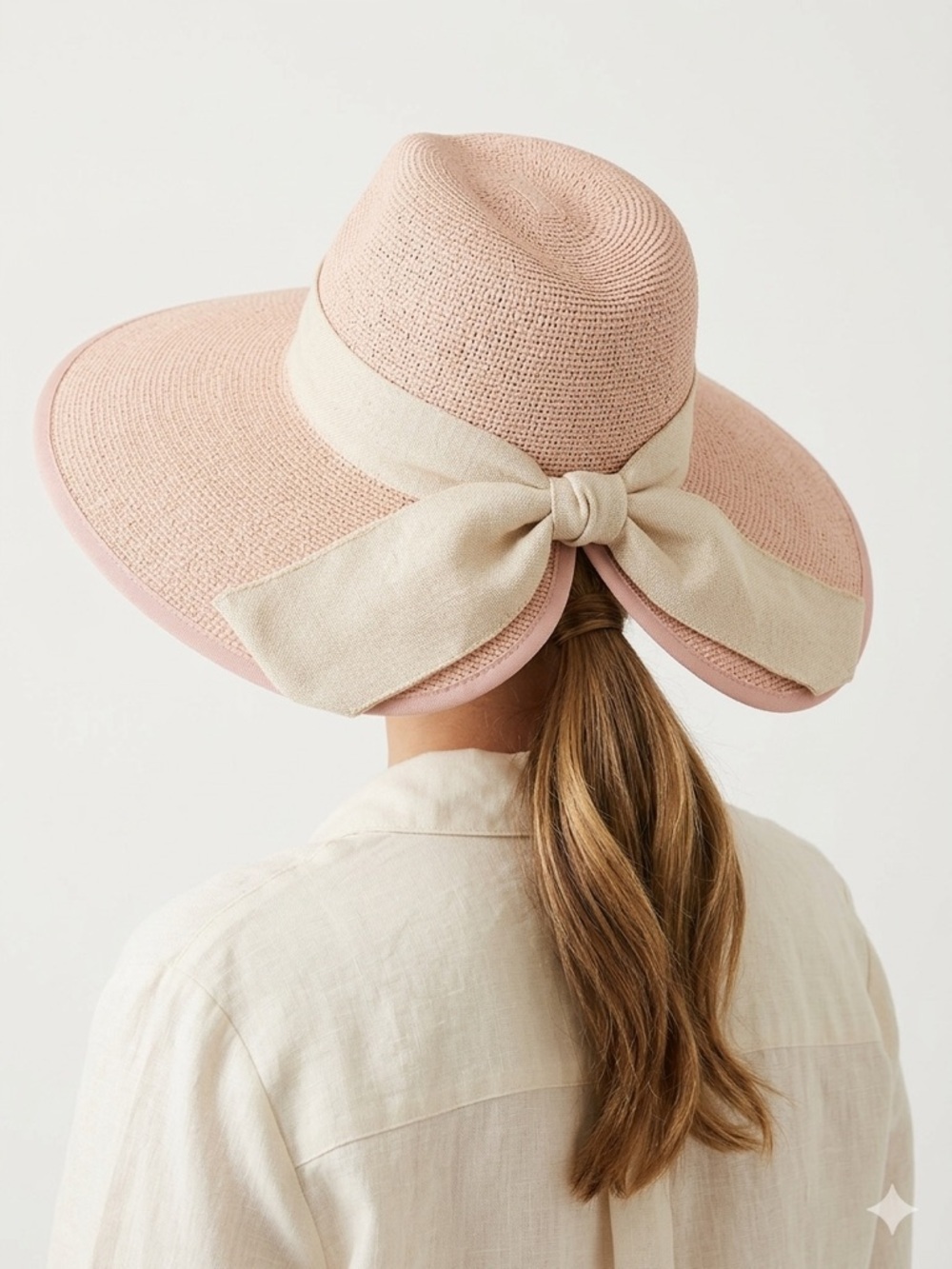 LC Lauren Conrad Blush Pink Wide Brim Sun Hat Bow Ponytail Opening NWT